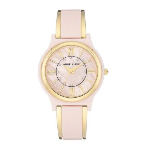 Anne Klein Gold+pink Blush Resin 2 Tone Bangle Crystals Mop Watch AK/2678PKGB