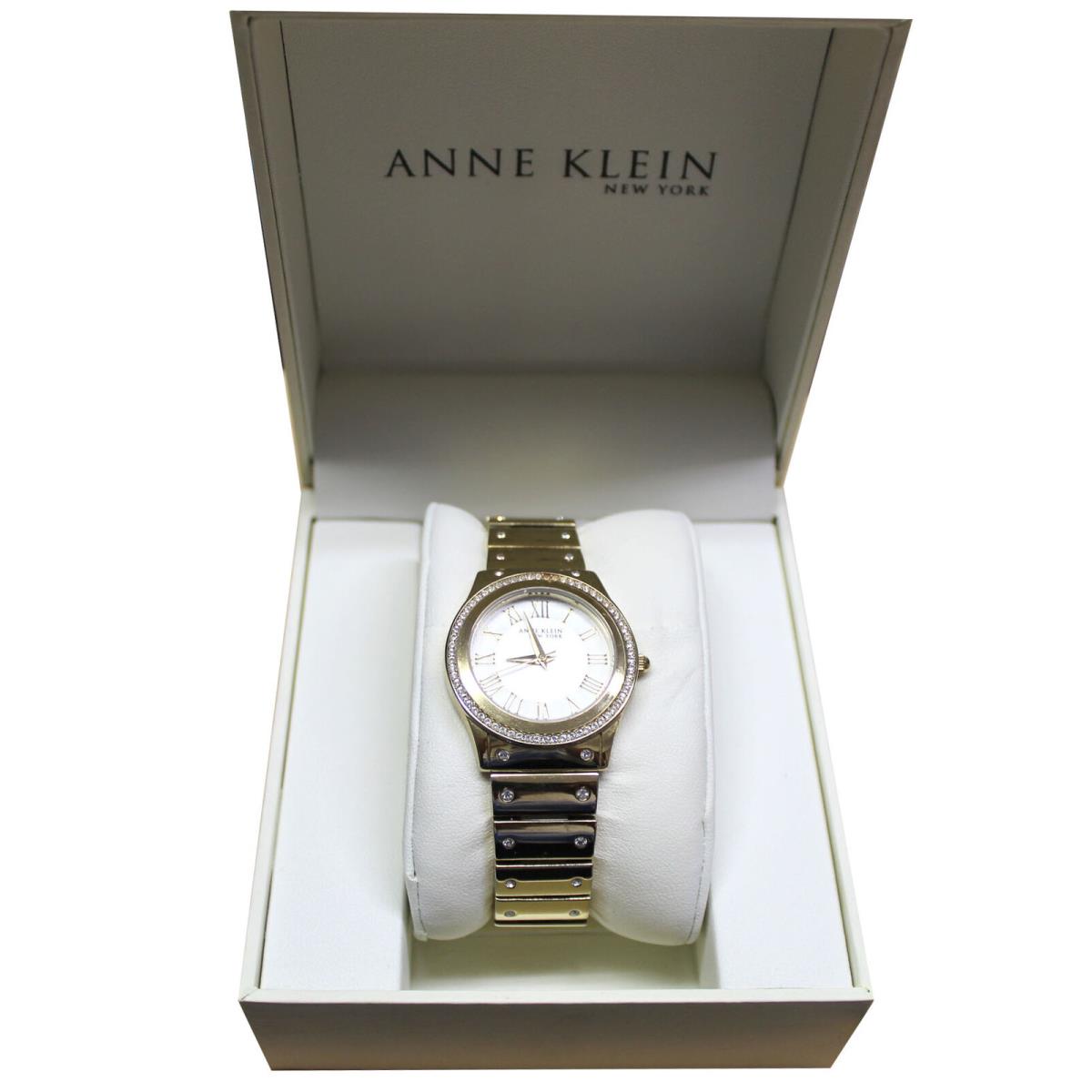 Anne Klein York Women`s Gold Tone Swarovski Crystal Watch