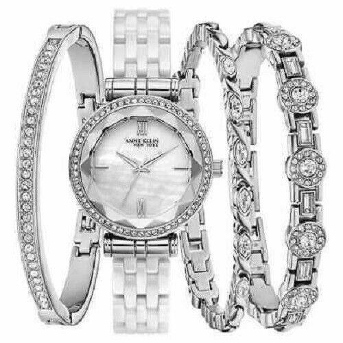 Anne Klein 12/2317WTST Swarowski Crystal Ceramic Band Women`s Watch Set