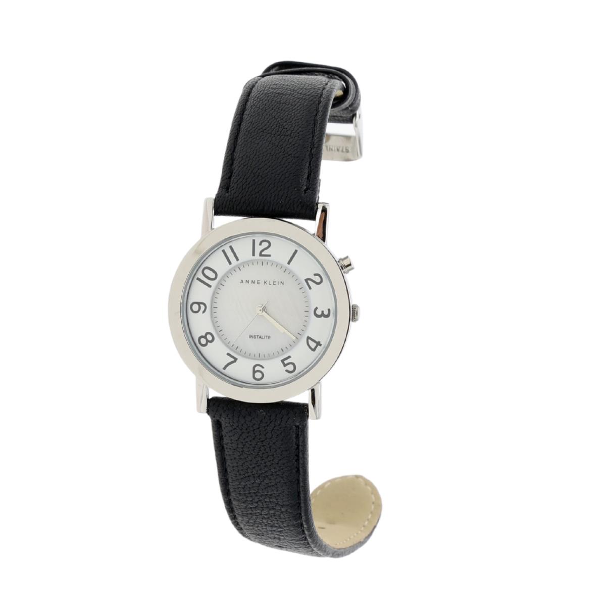 Anne Klein 1053 Silver/white/black Leather Band Watch 32 mm