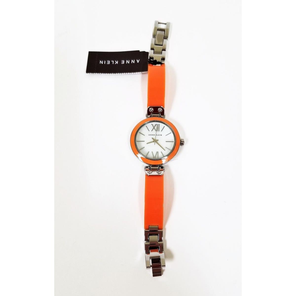 Anne Klein Silver Tone+orange Enamel Roman `S Bangle Cuff Watch AK/1197MPOR