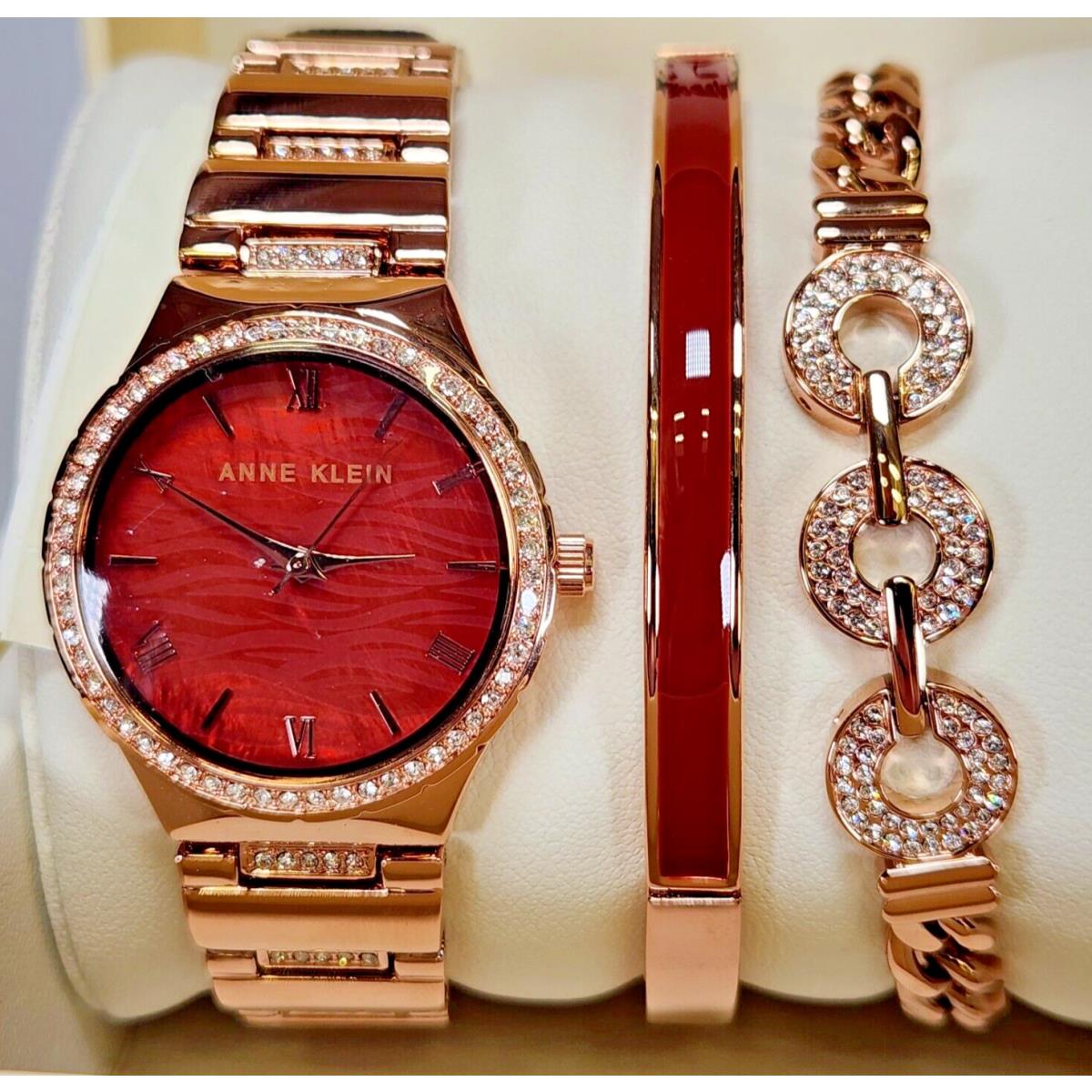 Anne Klein Watch Bracelet Set - Burgundy Gold Crystals - AK/4050BYST