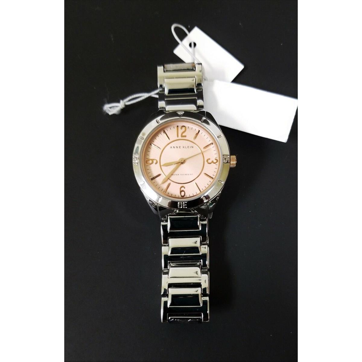 Anne Klein Polished Silver Tone Band+rose Gold Dial Watch AK/1285