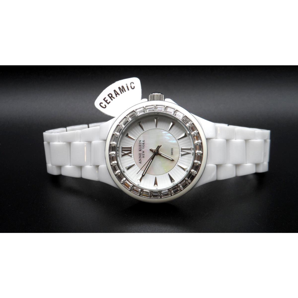 Anne Klein York 12/2075WMWB White Ceramic Crystal Women`s Watch