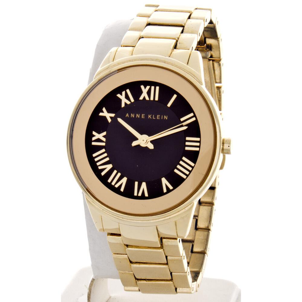 Anne Klein AK/1754BKGB Gold Tone Bracelet Black Dial Women`s Wrist Watch