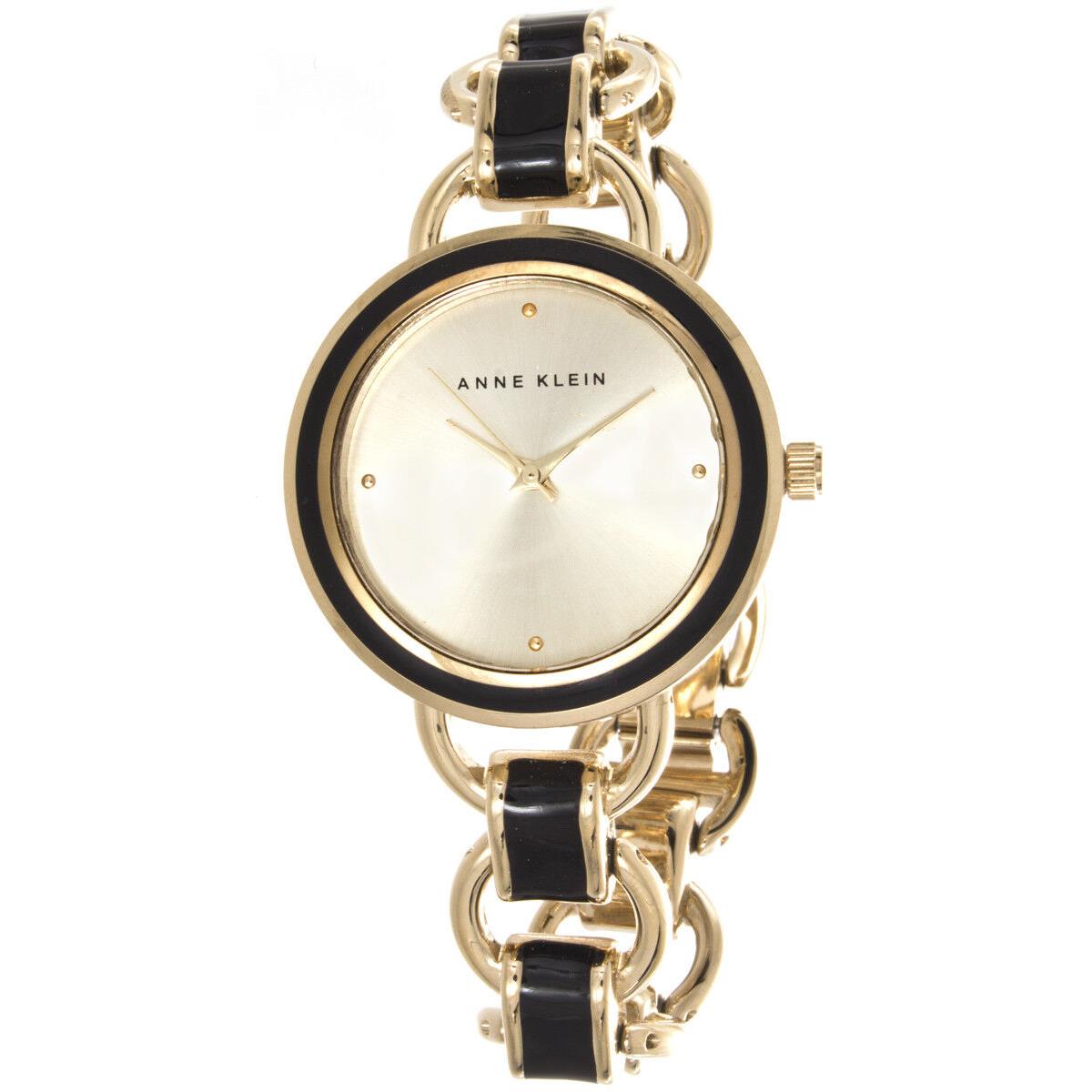 Anne Klein Women`s Two-tone Black Enamel Open Link Bracelet Watch AK/1246BKGB