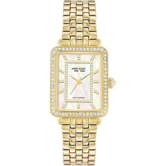 Anne Klein York 12/2332MPGB Tank Mother-of-pearl Dial Crystal Watch