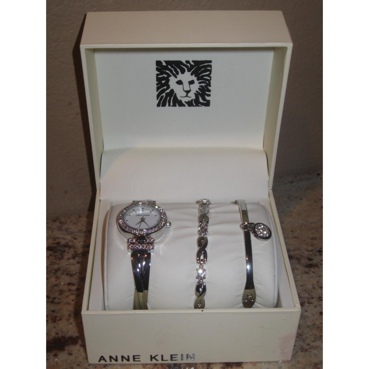 Anne Klein Women`s Premium Crystal Accented Silver 3 Piece Watch Bracelet Set