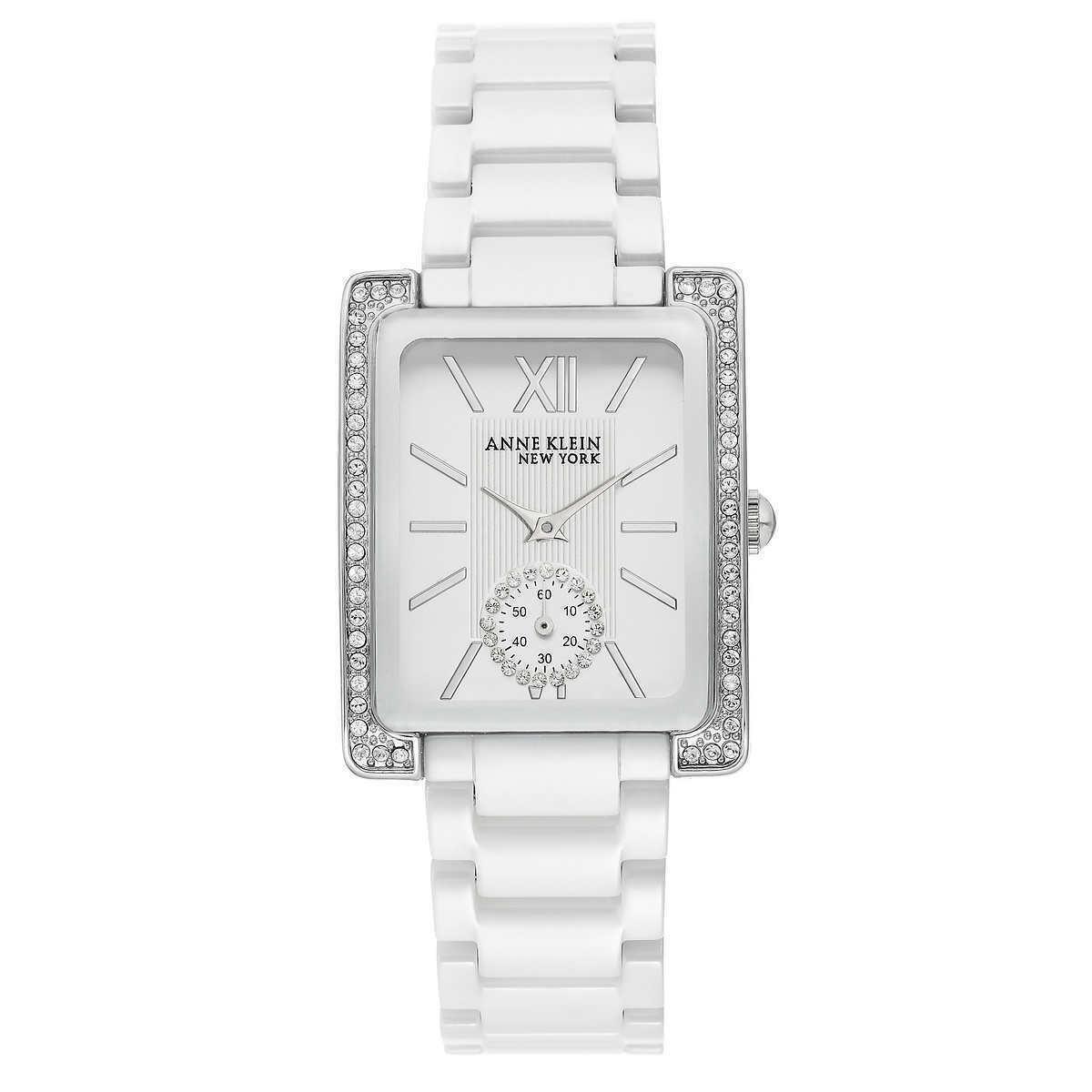 Anne Klein 12/2321WTSV Ceramic Band 52 Swarovski Crystals Women`s Watch