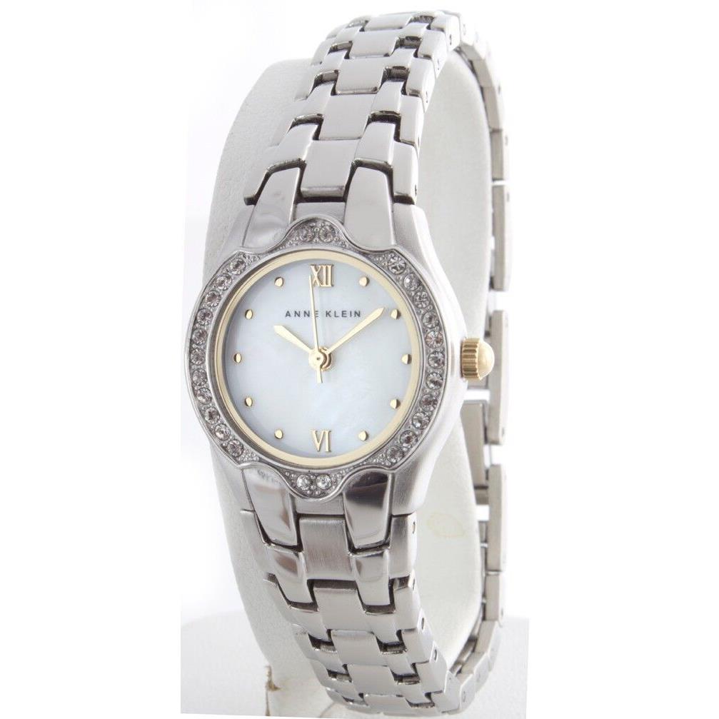 Anne Klein Women`s AK/1387MPTT Mop Stainless Steel Crystals Accented Bezel Watch