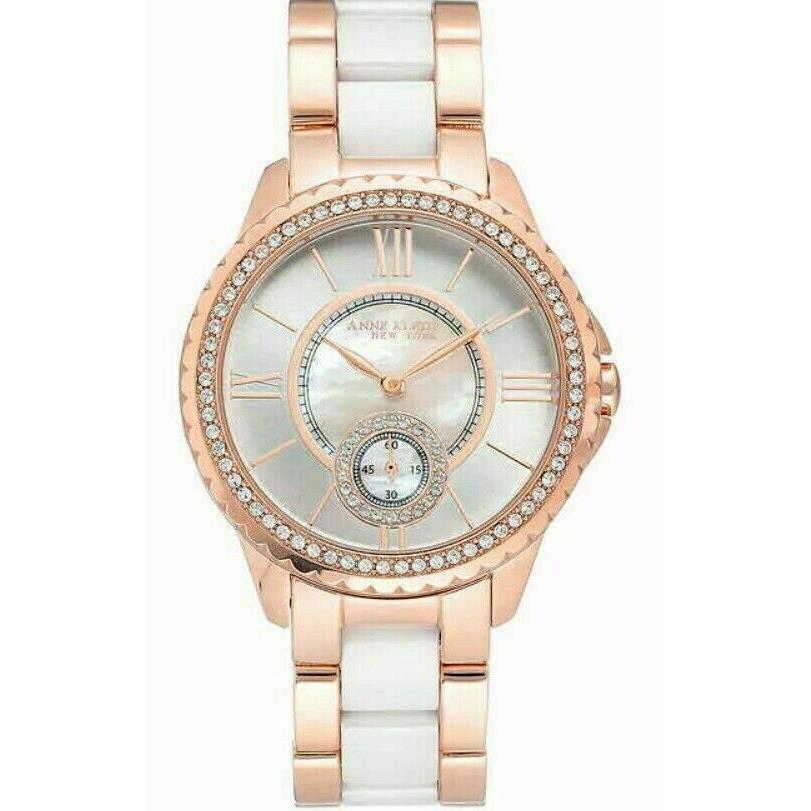 Anne Klein 12/2310RGWT Swarovski Crystal Ceramic St. Steel Band Women`s Watch