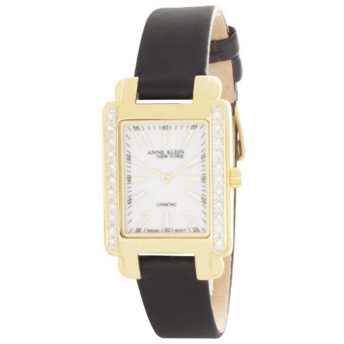 Anne Klein Womens Pearl Dial Black Leather Strap Watch 12/1942CRST