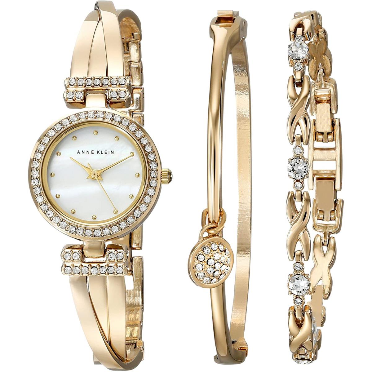 Anne Klein Women`s AK/1868GBST Premium Crystal-accented Gold-tone Bangle Watch