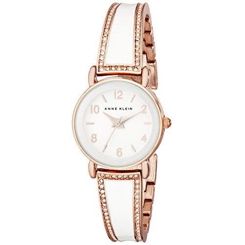 Anne Klein Womens White Dial Rose Gold Tone Enamel Bracelet Watch AK/2052RWST