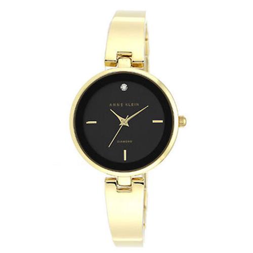 Anne Klein Women`s Black Dial Gold-tone Bracelet Quartz Watch AK/1724BKGB