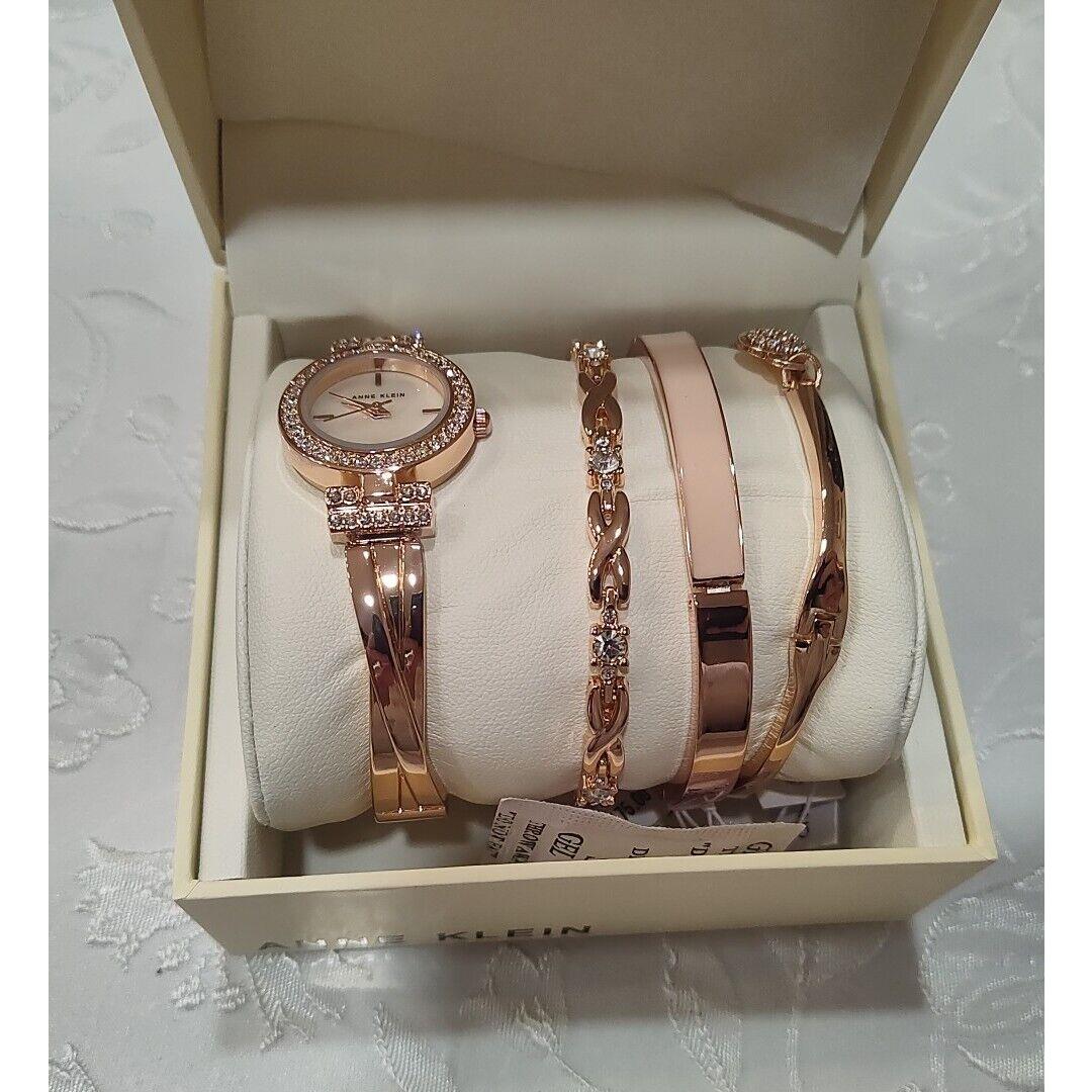 Anne Klein Women`s Premium Crystal Accented Rose Gold-tone Bangle Set