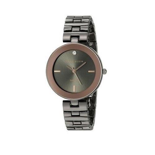 Anne Klein Gunmetal Tone Alloy Gray Band Rose Gold Diamond Watch AK/2077GYRT