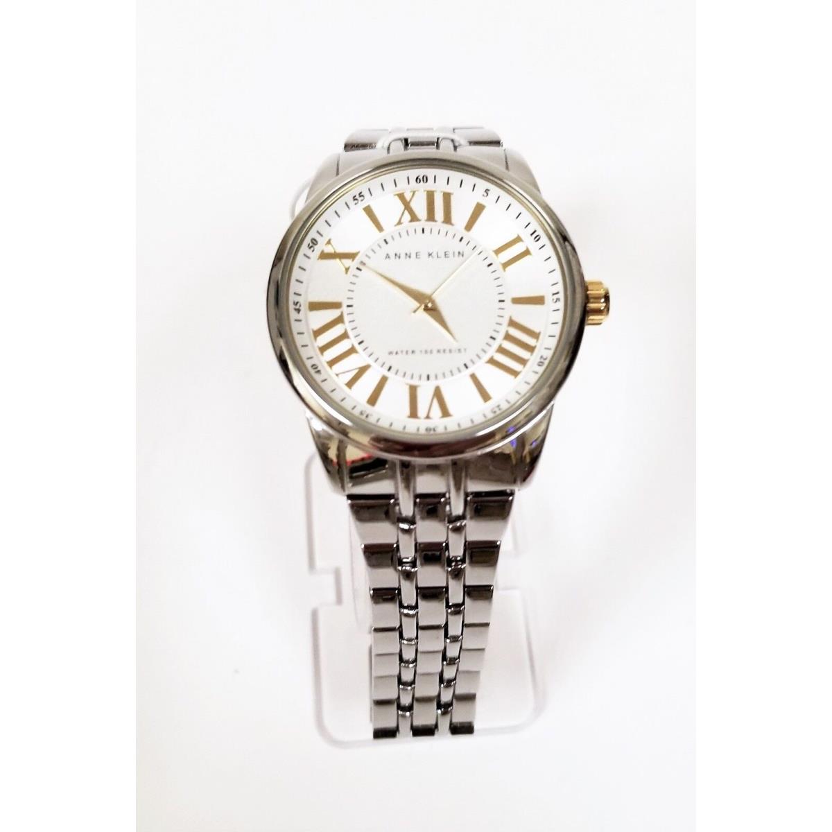 Anne Klein Rose Silver Tone Roman `S Gold Accent Bracelet Watch AK/1297SVTT