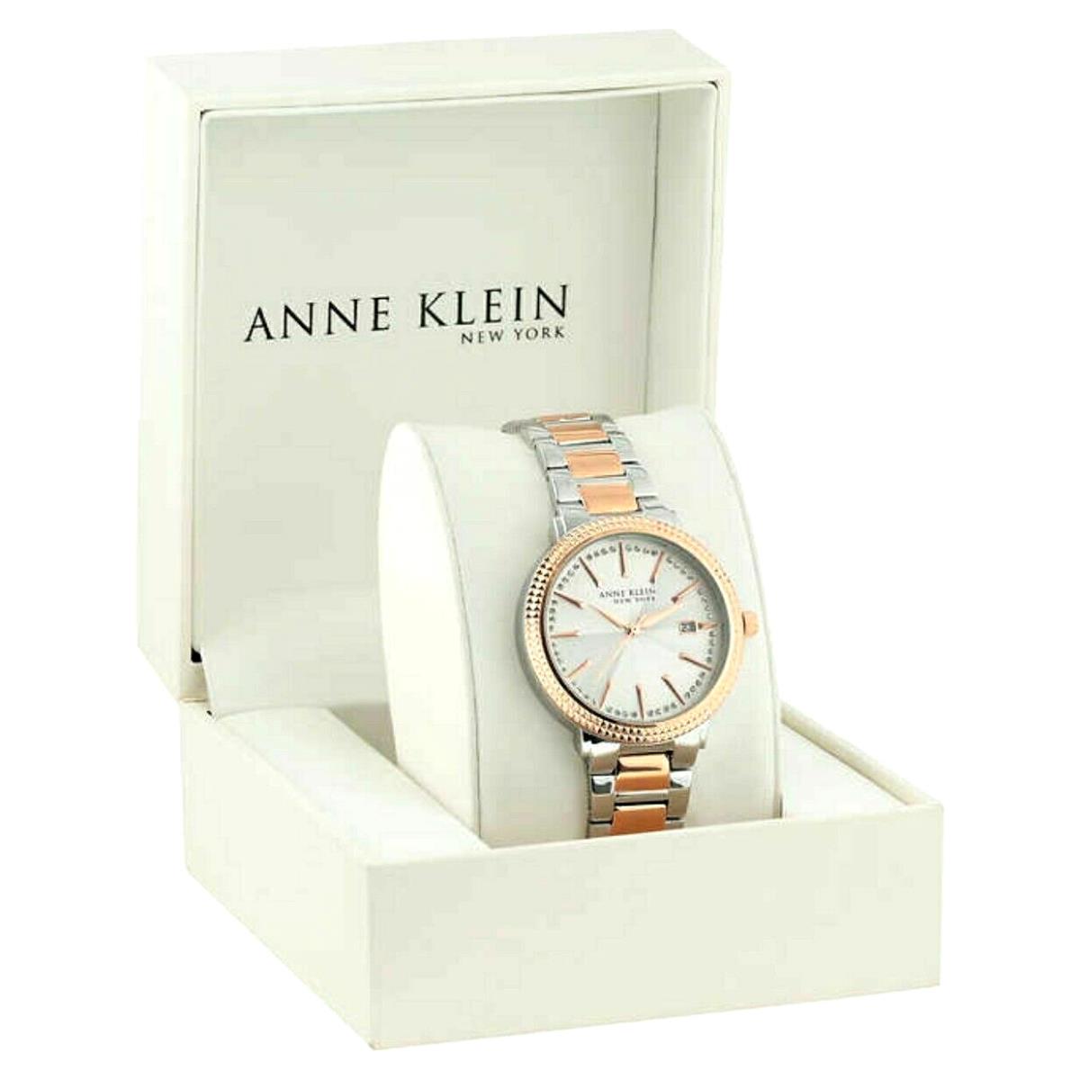 Anne Klein York 12/2315SVRT Swarovski Crystal Rose Gold Silver Watch