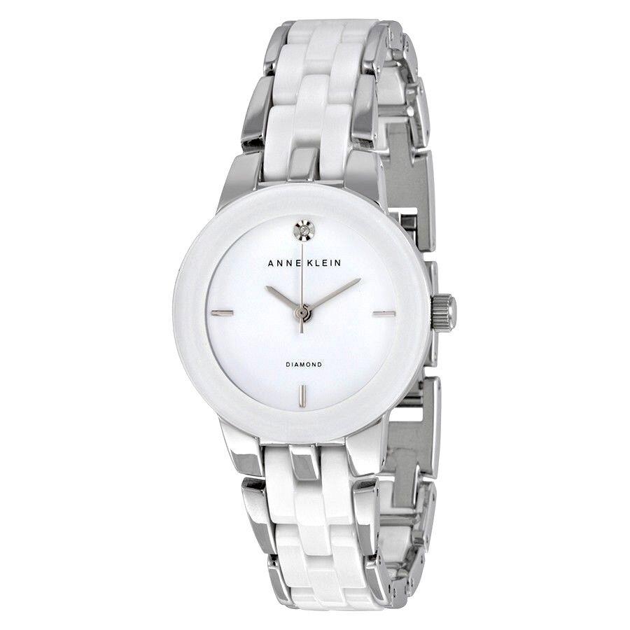 Anne Klein AK/1611WTSV Diamond Dial White Ceramic Collection Women`s Watch