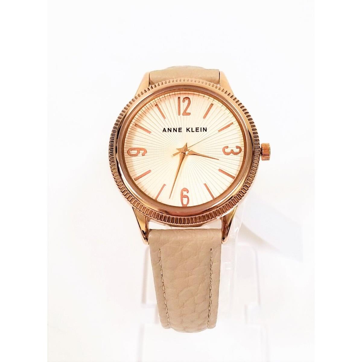 Anne Klein Rose Gold Tone Beige Taupe Leather Band Watch AK/0317SSTP