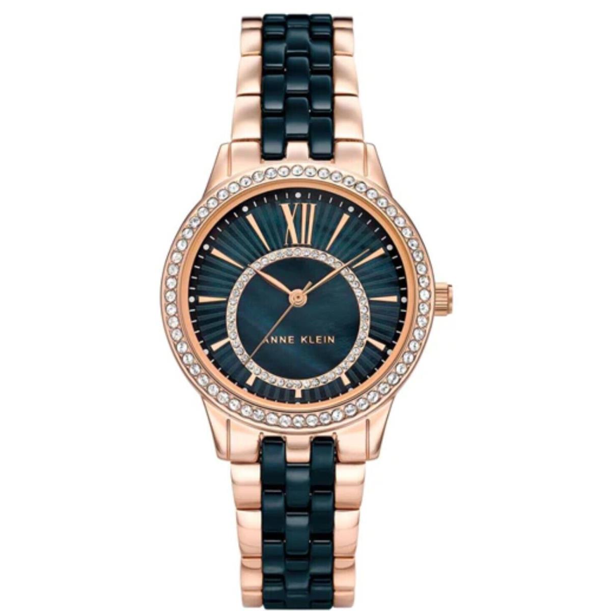 Anne Klein Women`s Watch Rose Gold-tone Metal Enamel Link Bracelet Watch 32mm