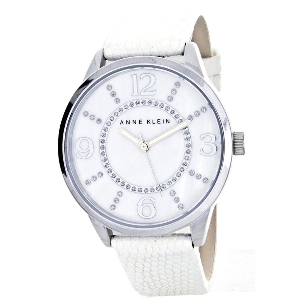 Anne Klein Women`s Mother of Pearl Dial White Leather Band AK/1767MPWT