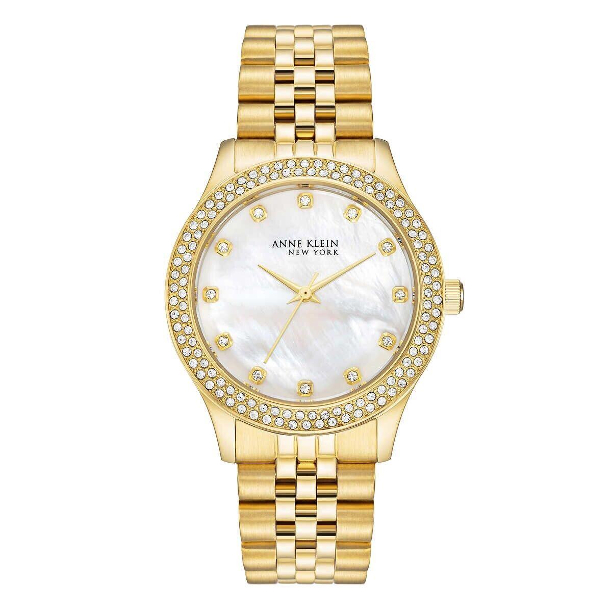 Anne Klein 12/7742MPGB All Stainless Steel Gold-tone Watch with Mother-of-pearl