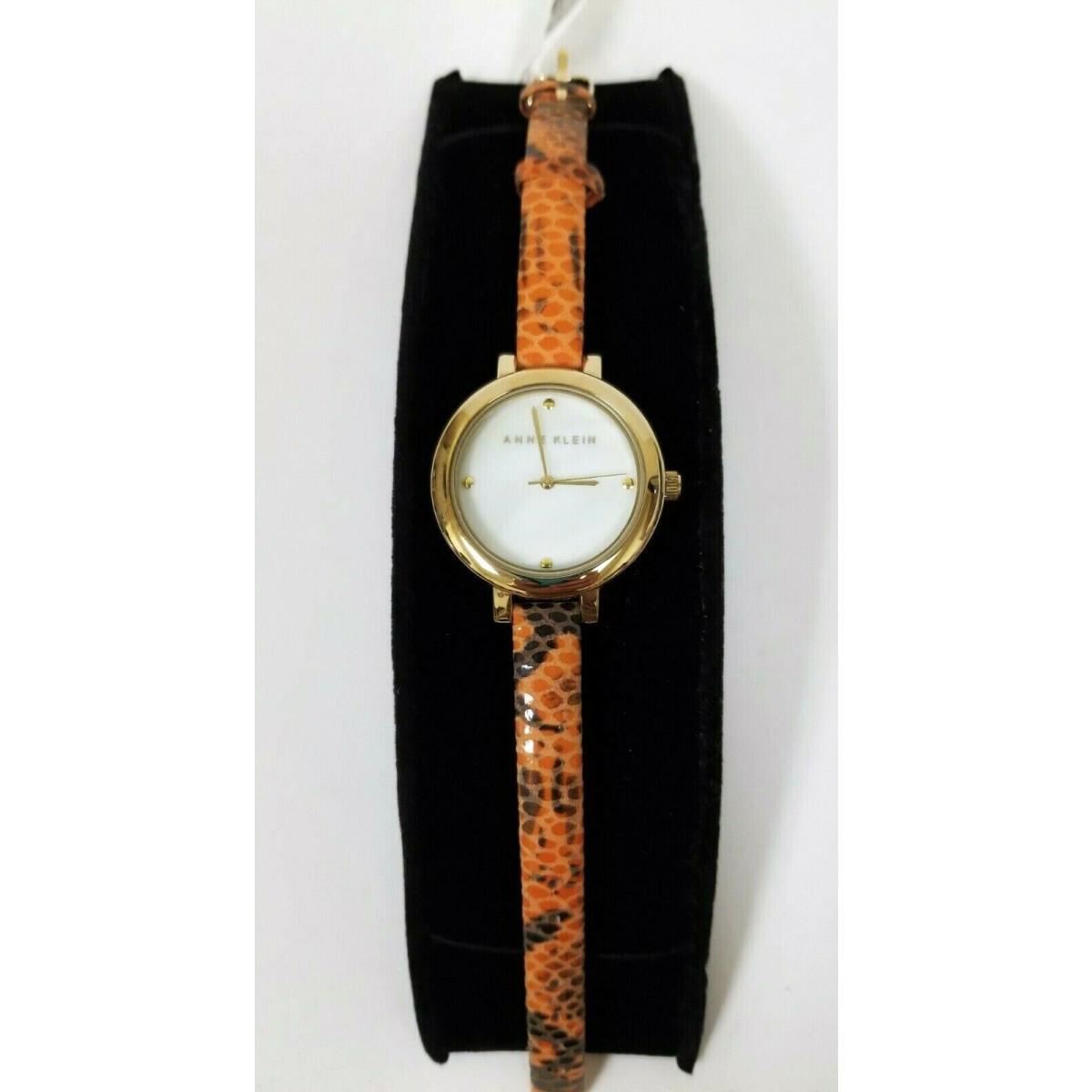 Anne Klein Gold Tone Orange+black Snake Print Leather Band Mop Watch AK/1237