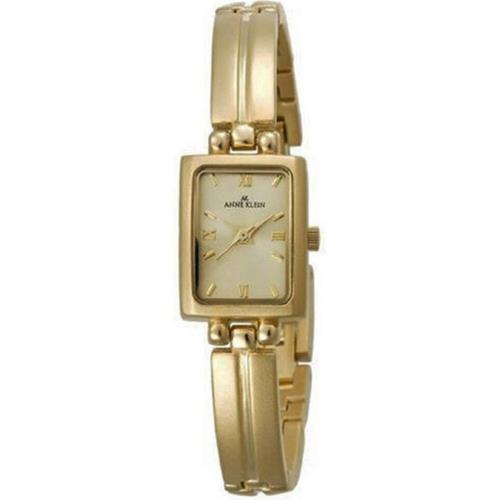 New-anne Klein Matte Gold Tone Classic Rectangle+roman Numeral Watch 10/5404CHGB