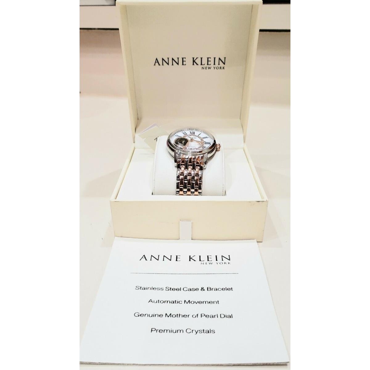 Anne Klein New York Mop Ladies Automatic Watch 12/2339MPRT - Dial: White Mother of Pearl, Band: Silver and Rose Gold Two-Tone