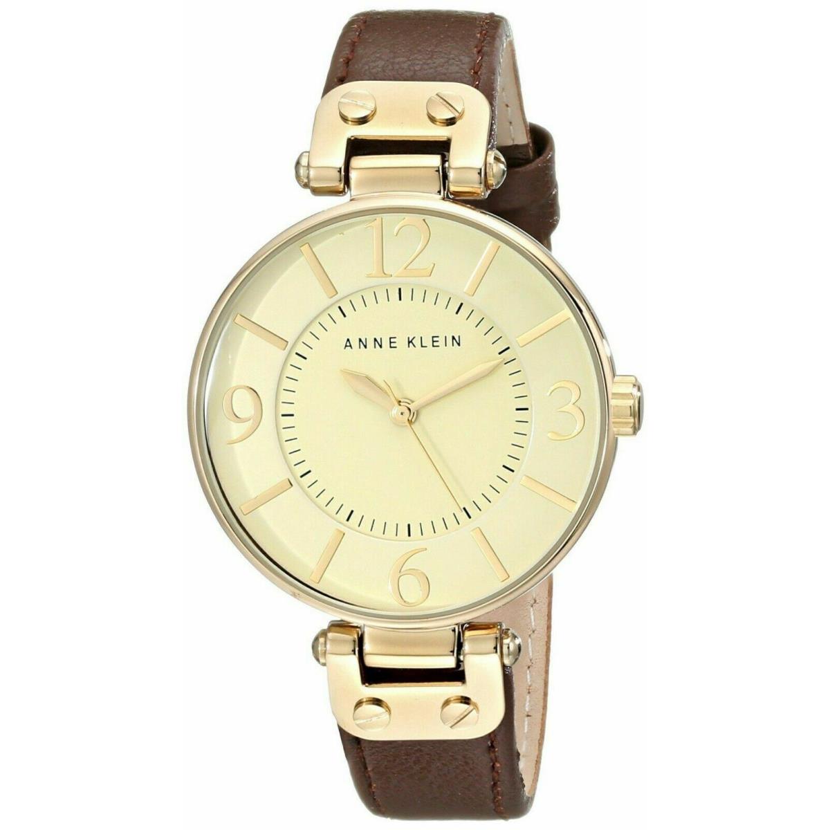 Anne Klein 109168IVBN Womens Gold-tone and Brown Leather Strap Analog Watch