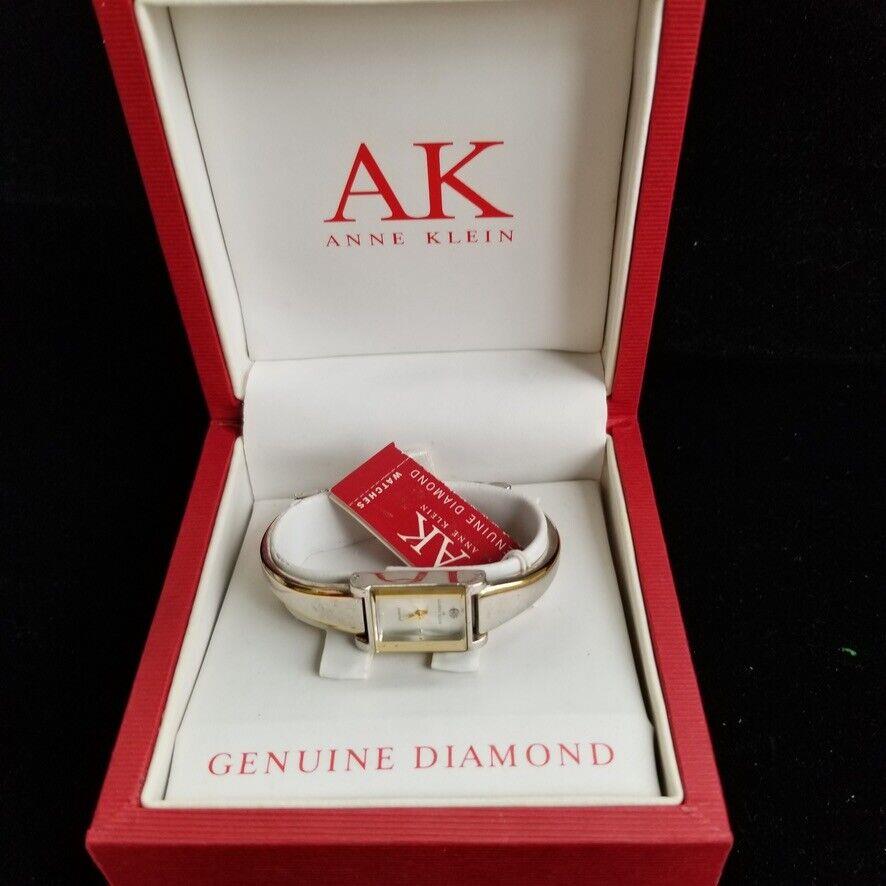 Anne Klein Diamond Watch Quartz Square Silver 10/4875 Red Gift Box