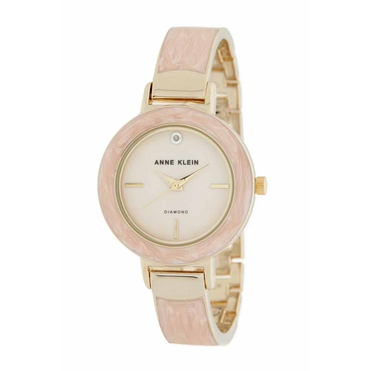 Anne Klein Women`s Gold Tone Pink Coral Diamond Watch 35mm AK/2444PKGB