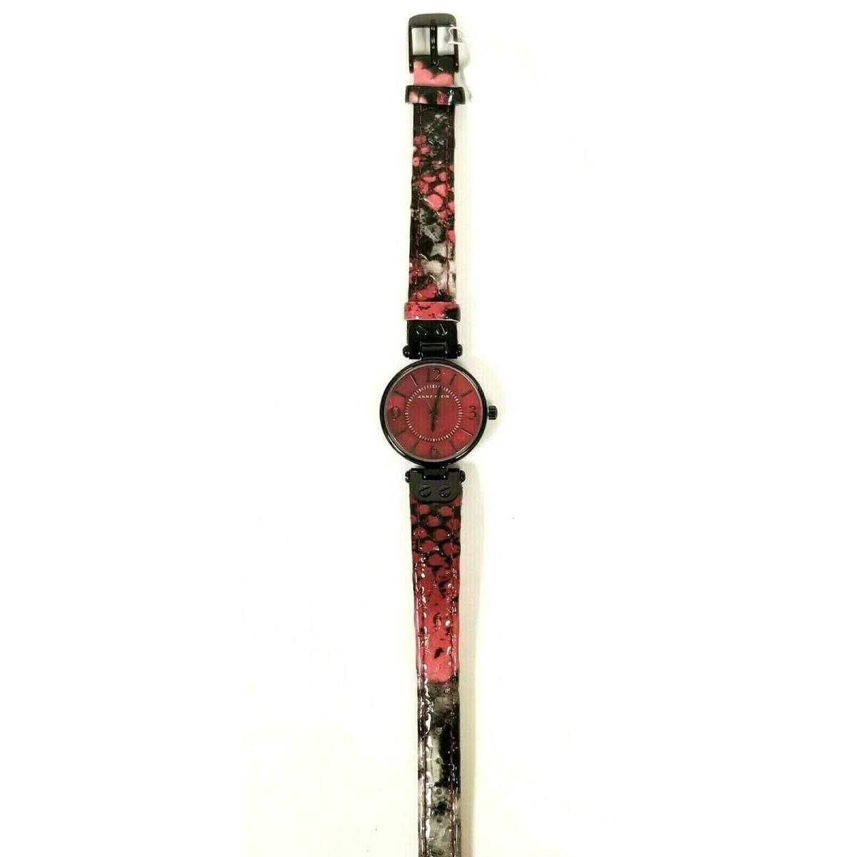 Anne Klein Black Tone Dark Red Dial Snake Print Leather Band Watch 10/9443