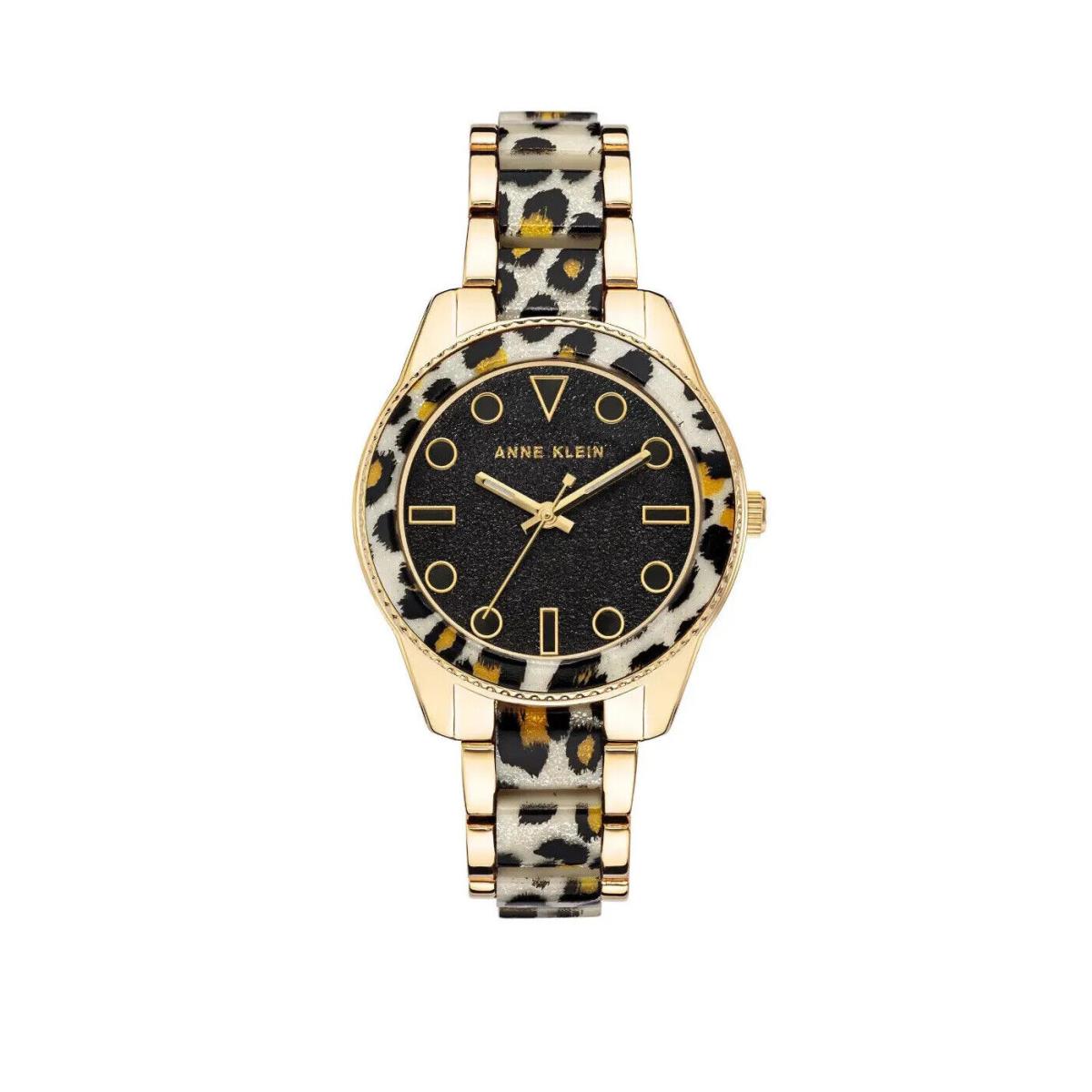 Anne Klein Women`s Shimmer Leopard Print Resin Link Watch 3214-LEGB