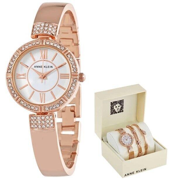 Anne Klein Women`s Swarovski Crystal Accented Watch and Bracelet Set AK/3294RGST