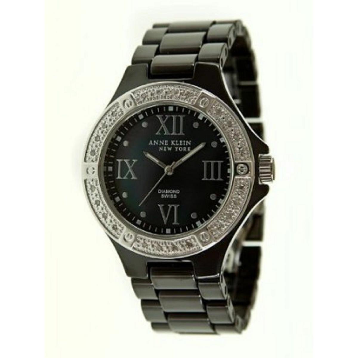 Anne Klein York 12-2023BMBB Diamond Black Ceramic Band Women`s Watch