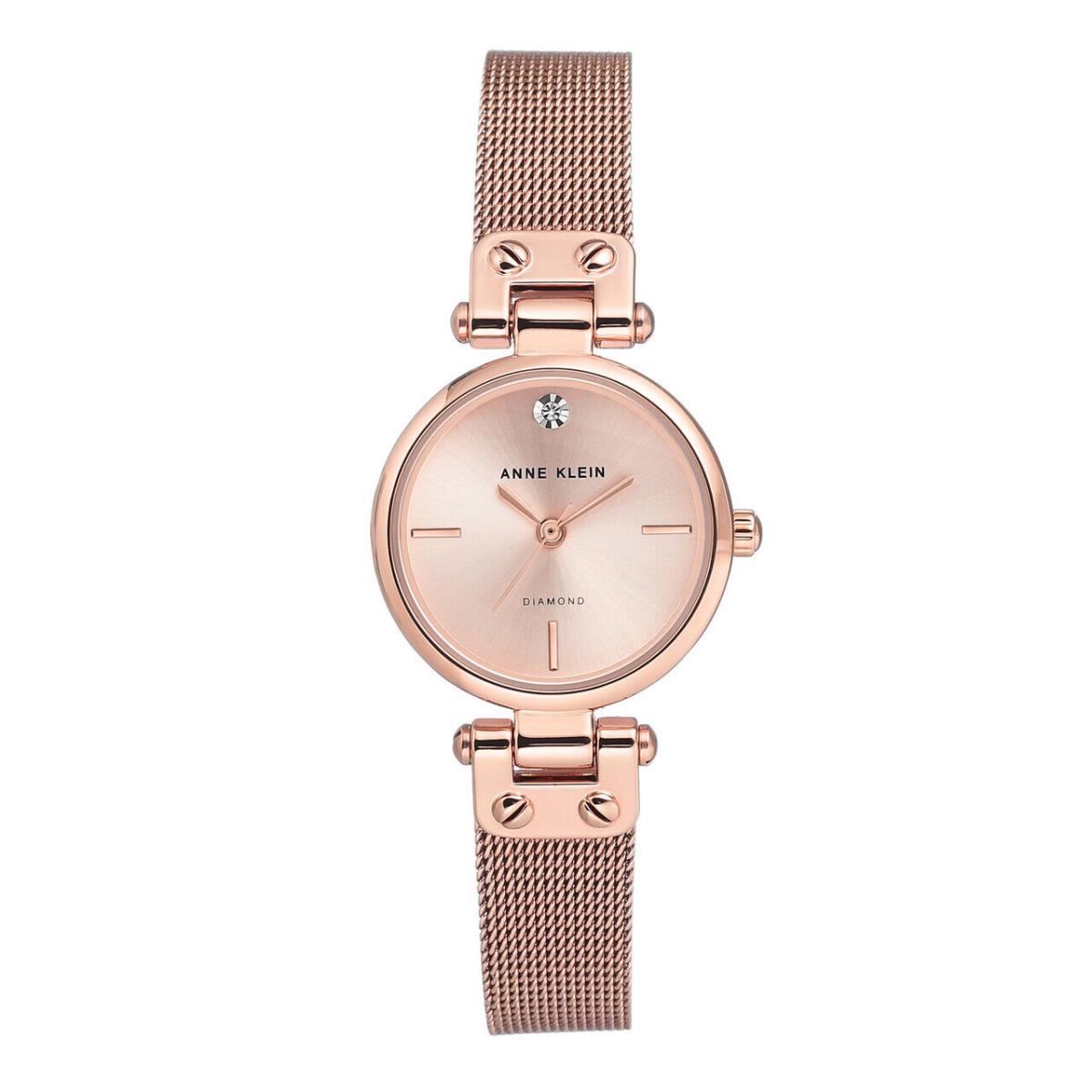 Anne Klein Women`s Diamond Dial Mesh Bracelet Watch 3002-RGRG