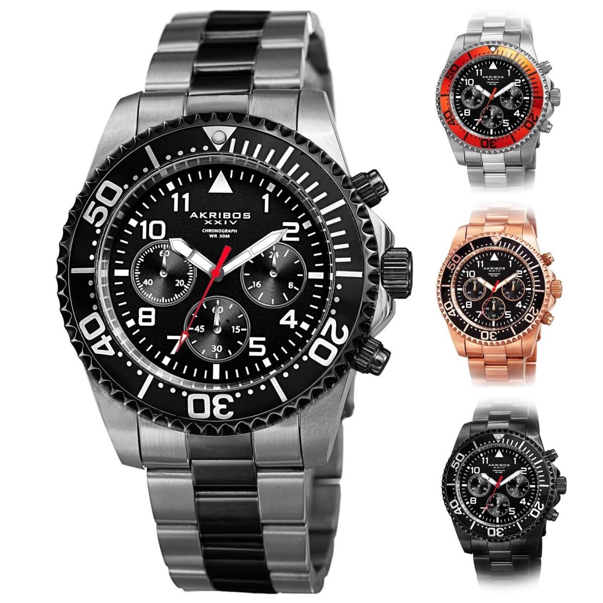 Men`s Akribos Xxiv AK950 Diver Chronograph Stainless Steel Bracelet Watch