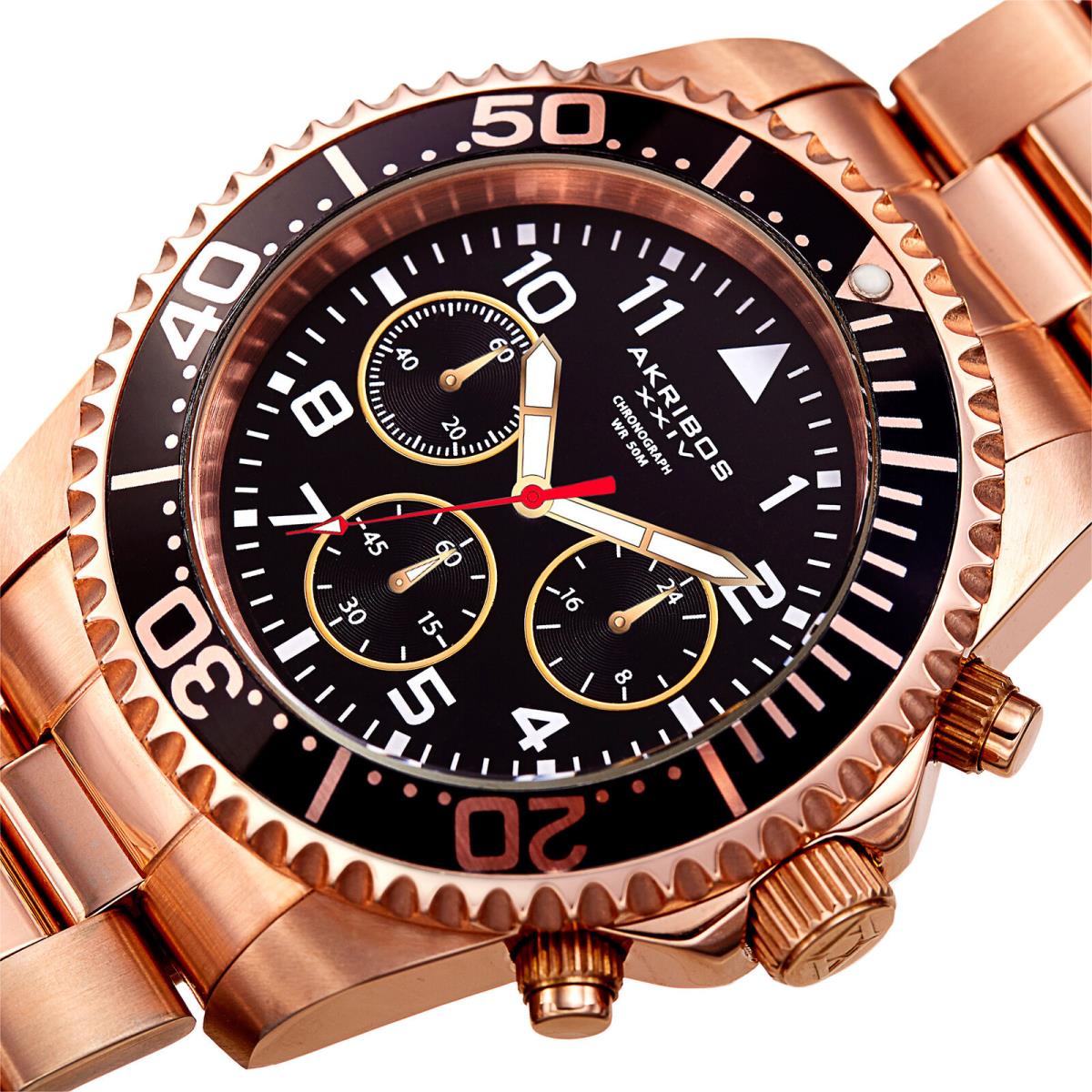 Men`s Akribos Xxiv AK950 Diver Chronograph Stainless Steel Bracelet Watch Golden Rose