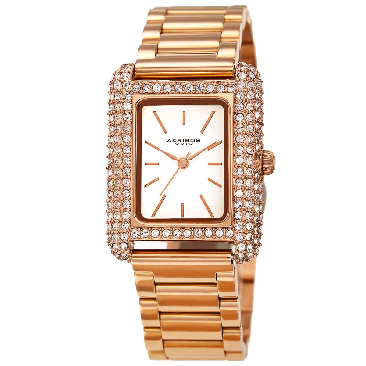 Akribos Xxiv Women`s AK1108 Quartz Rectangle Swarovski Link Bracelet Watch