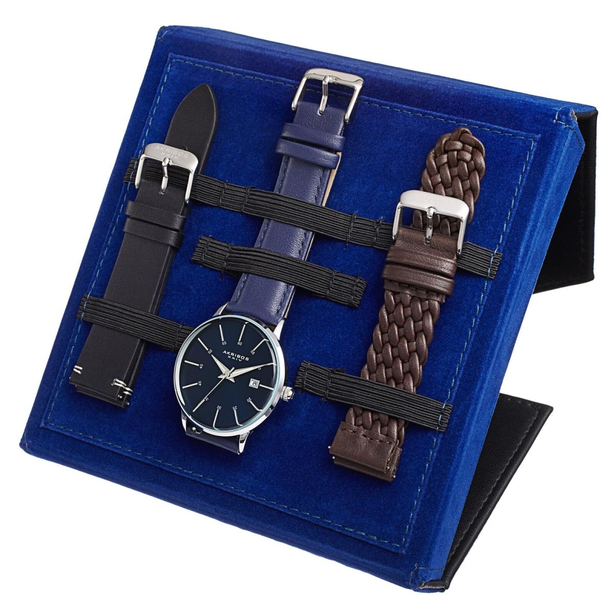 Akribos Xxiv Men`s AK1104 Quartz Date Three Interchangeable Straps Watch Set