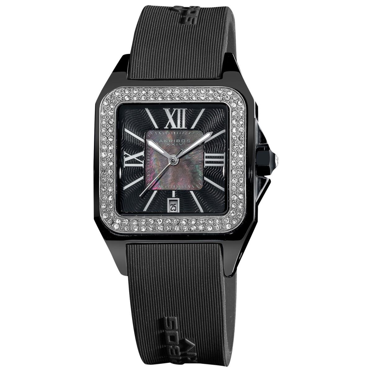 Women`s Akribos Xxiv AK546 Square Ceramic Case Crystal Bezel Mop Dial Watch