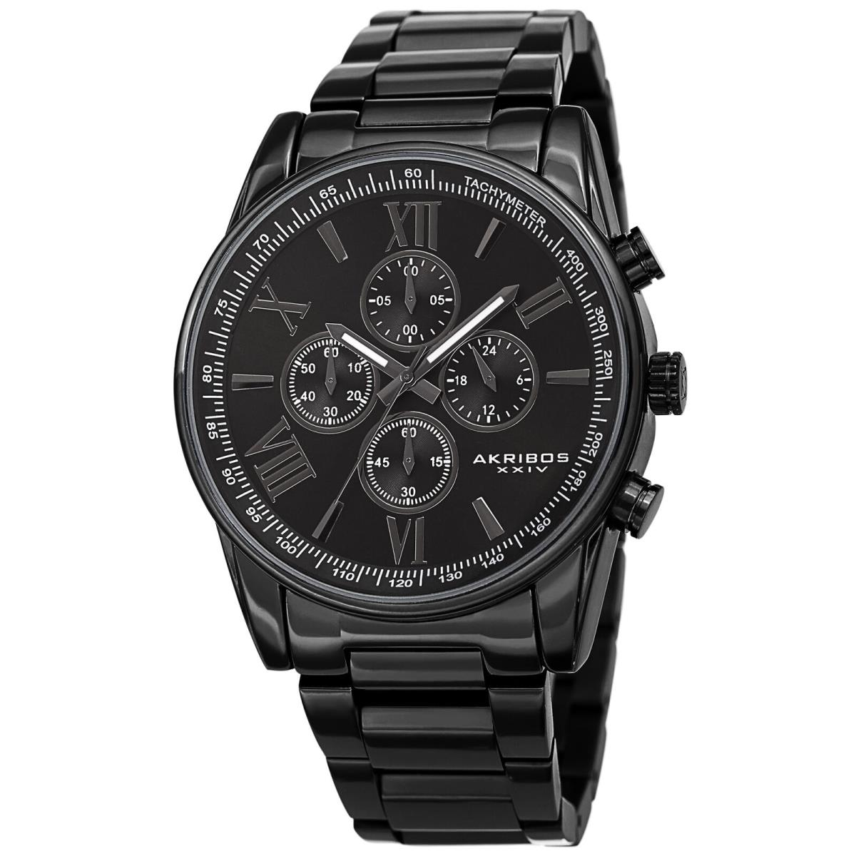 Men`s Akribos Xxiv AK1072 Quartz Chronograph Stainless Steel Bracelet Watch Black