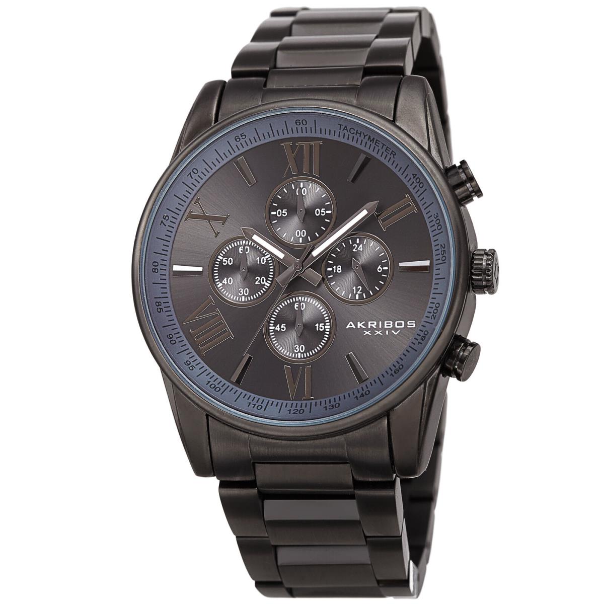 Men`s Akribos Xxiv AK1072 Quartz Chronograph Stainless Steel Bracelet Watch Gunmetal Grey