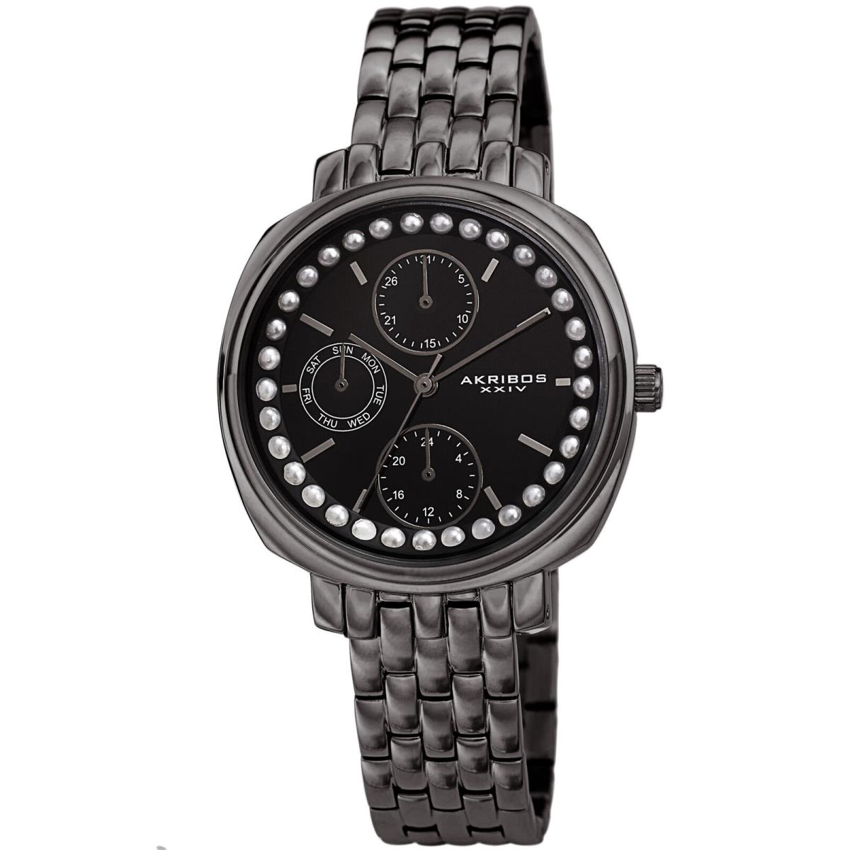 Akribos Xxiv Women`s AK1114 Pearl Day of Week Calendar Link Bracelet Watch Gunmetal