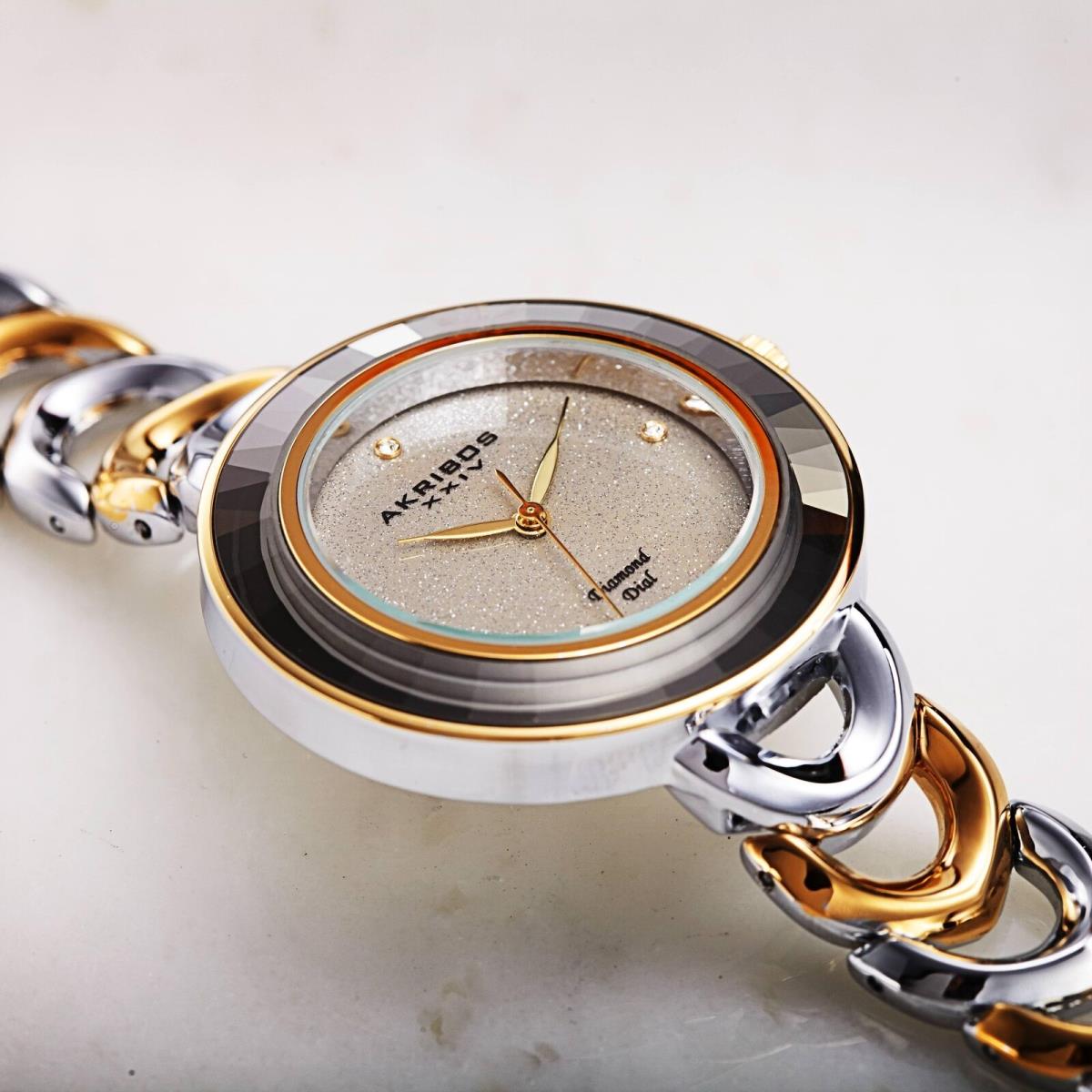 Women`s Akribos Xxiv AK1088 Smart Design Diamond Glitter Stainless Steel Watch Two Tone