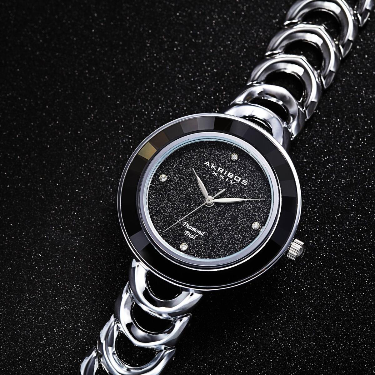 Women`s Akribos Xxiv AK1088 Smart Design Diamond Glitter Stainless Steel Watch Silver Tone