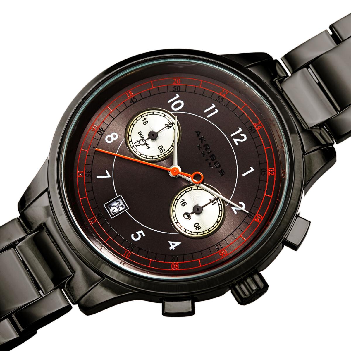 Men`s Akribos Xxiv AK1071 Chronograph Dual Time Stainless Steel Bracelet Watch Gunmetal